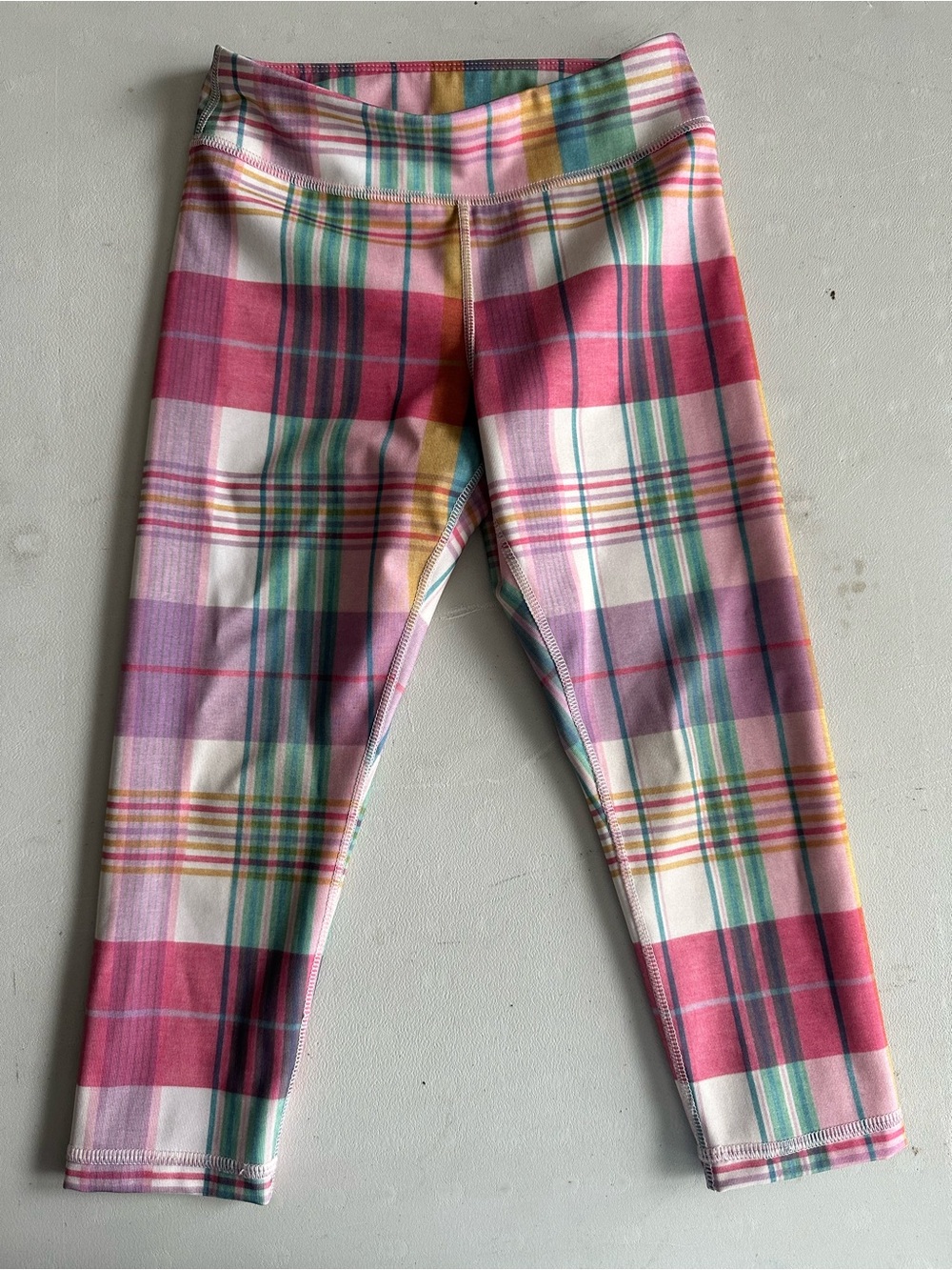 Polo Ralph Lauren Madras Plaid Print Performance Crop Leggings girls pink 5 pony